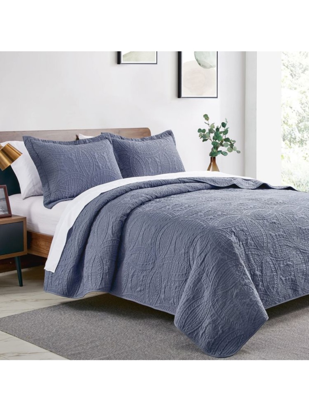 Love's Cabin Blue Quilt Set - Queen 3-Piece Bedspread - Picture 2 of 2